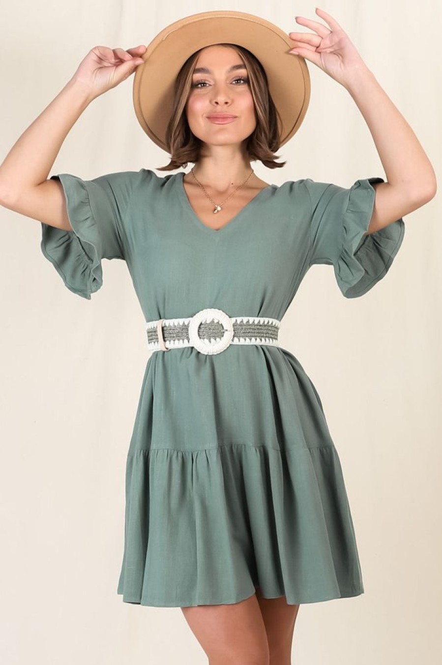 Dresses Salty Crush | Audrina Mini Dress - Sage