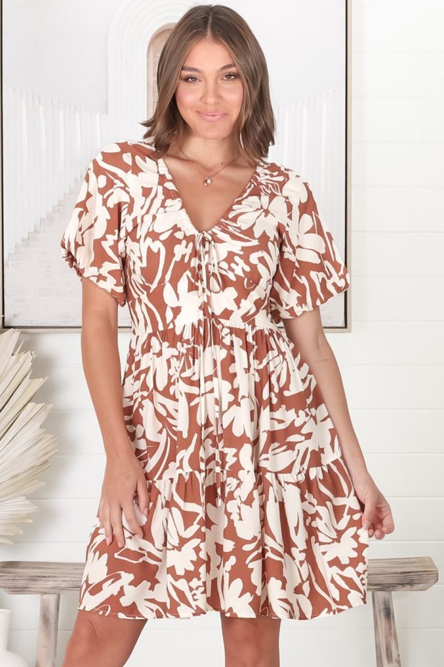 Dresses Salty Crush | Lilly - Charis Mini Dress - Rust