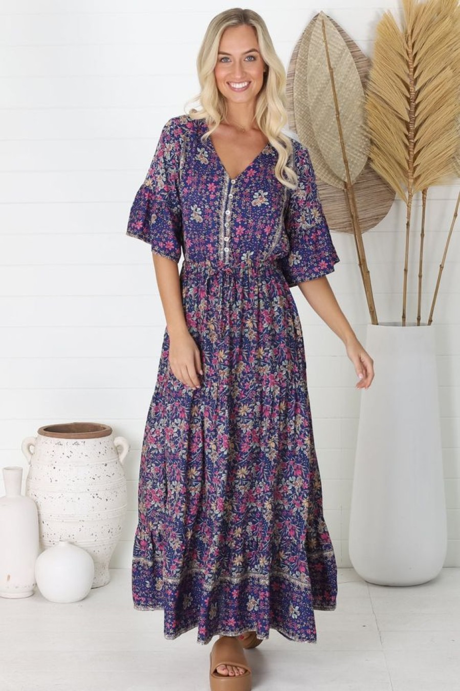 Dresses Salty Crush | Abigail - Iris Maxi Dress - Navy