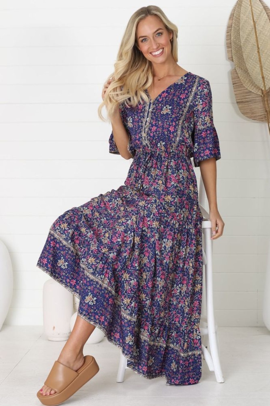 Dresses Salty Crush | Abigail - Iris Maxi Dress - Navy