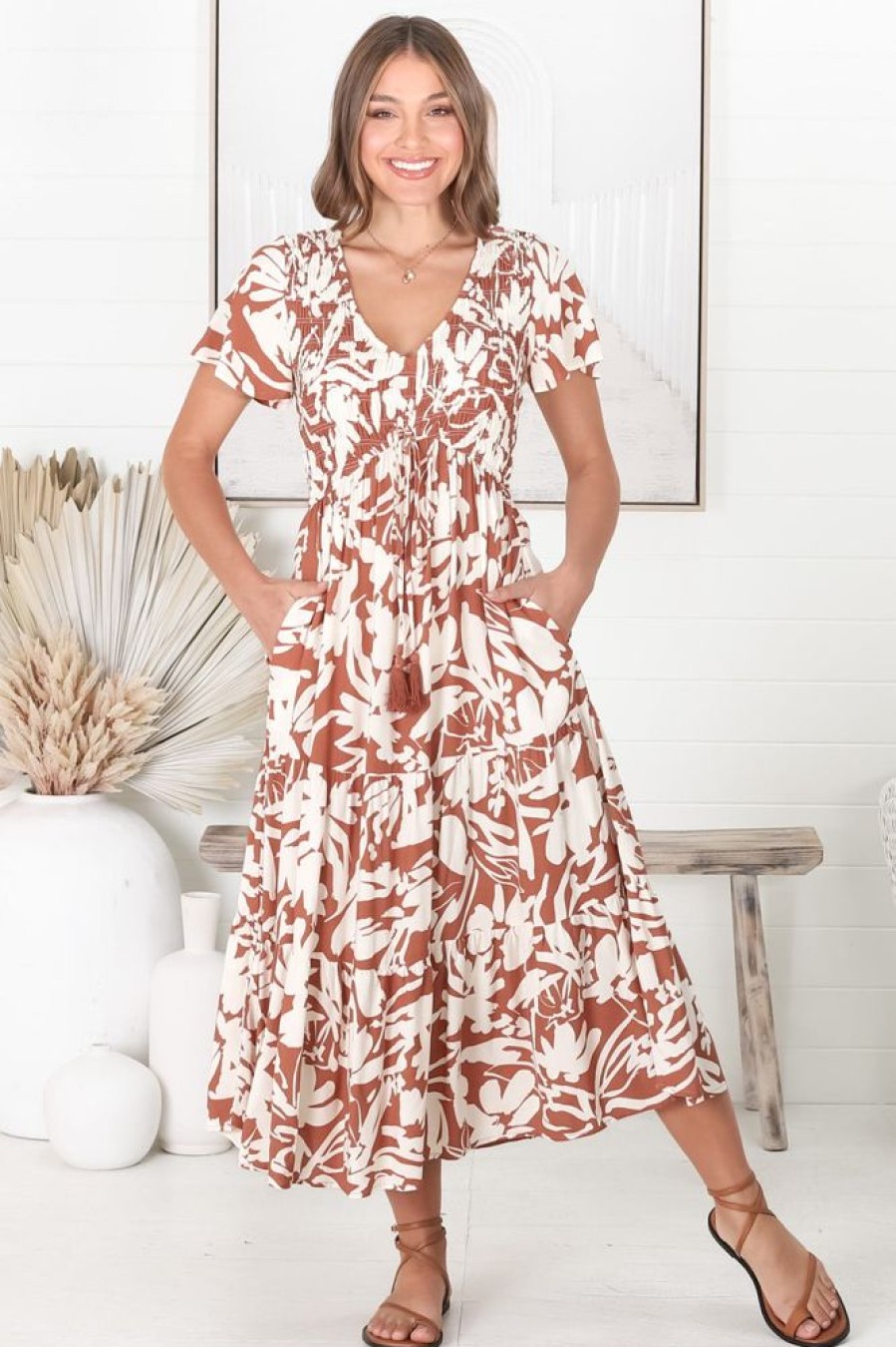 Dresses Salty Crush | Amaya - Charis Midi Dress - Rust