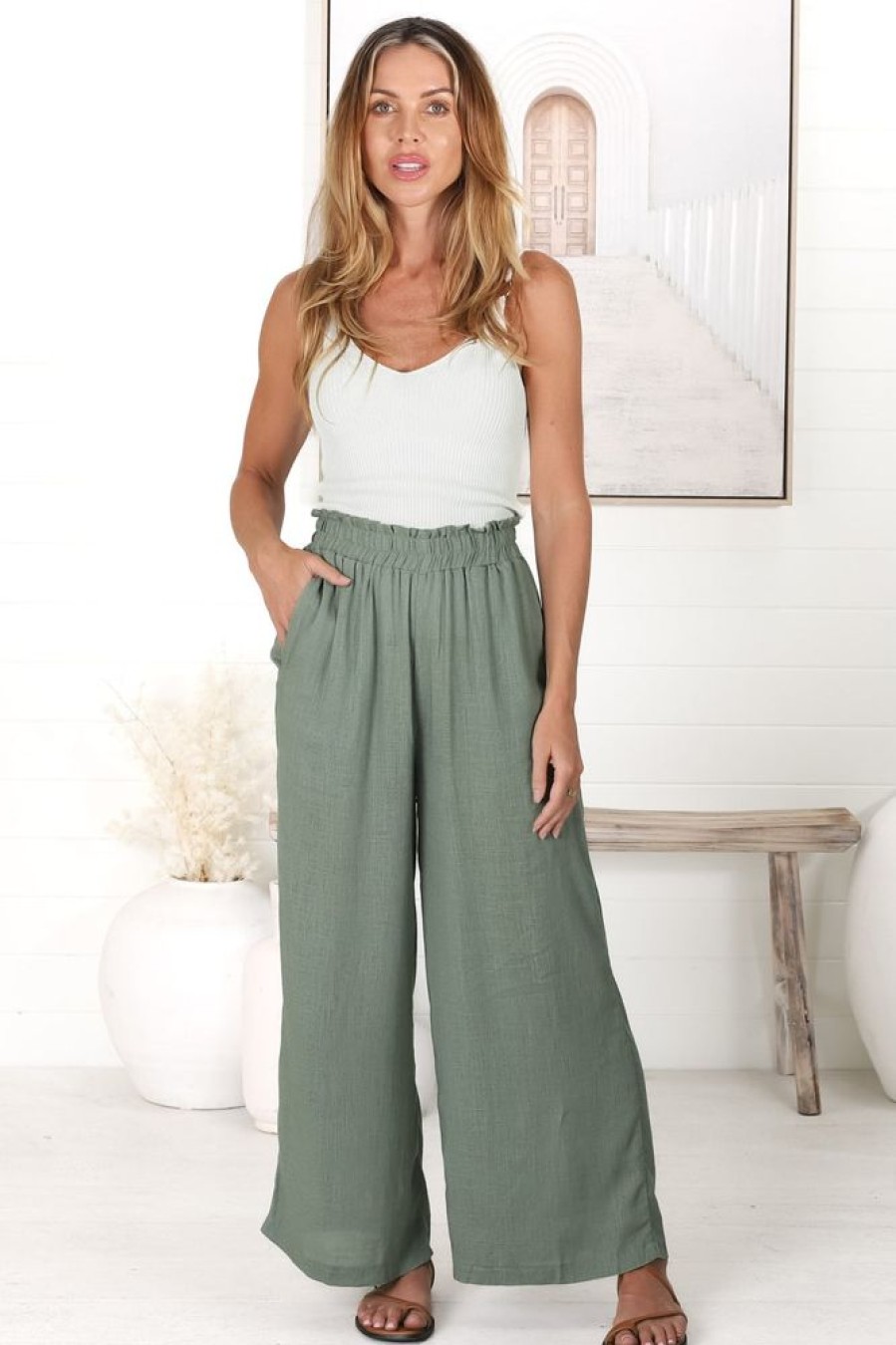 Bottoms Salty Crush | Crawley Linen Pants - Khaki