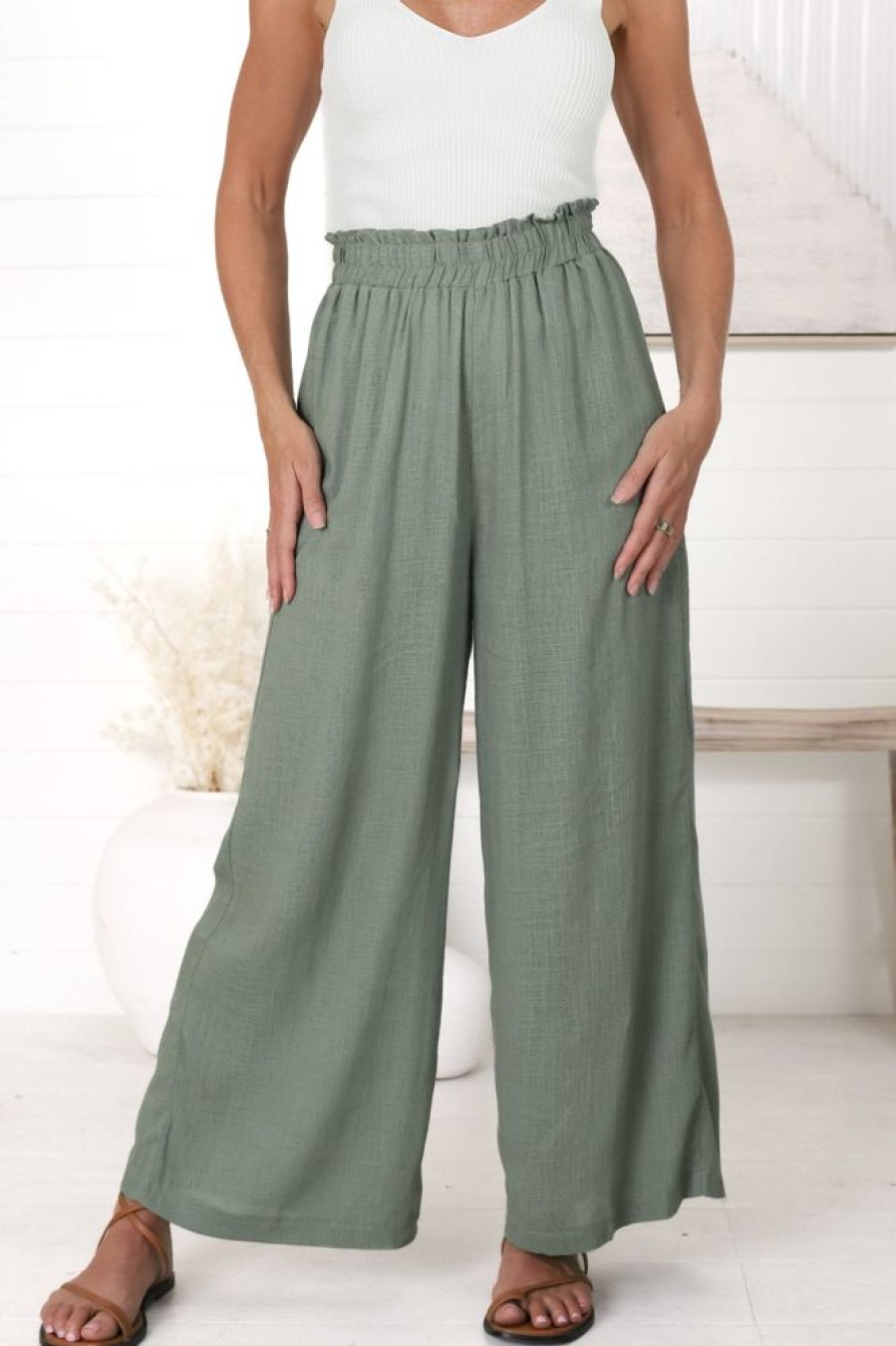 Bottoms Salty Crush | Crawley Linen Pants - Khaki