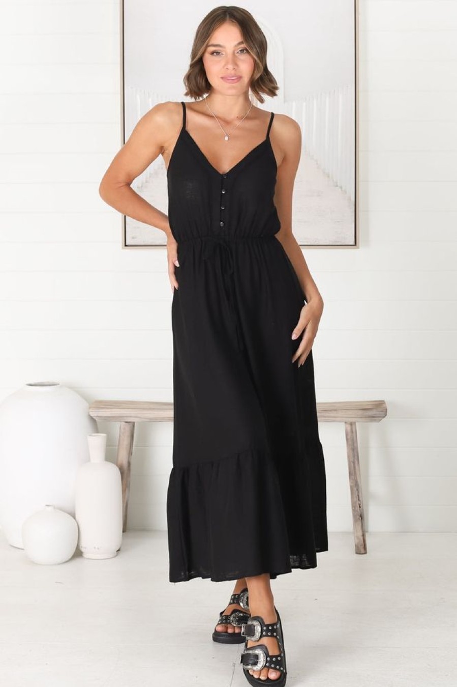 Dresses Salty Crush | Ansel - Livy Linen Maxi Dress - Black