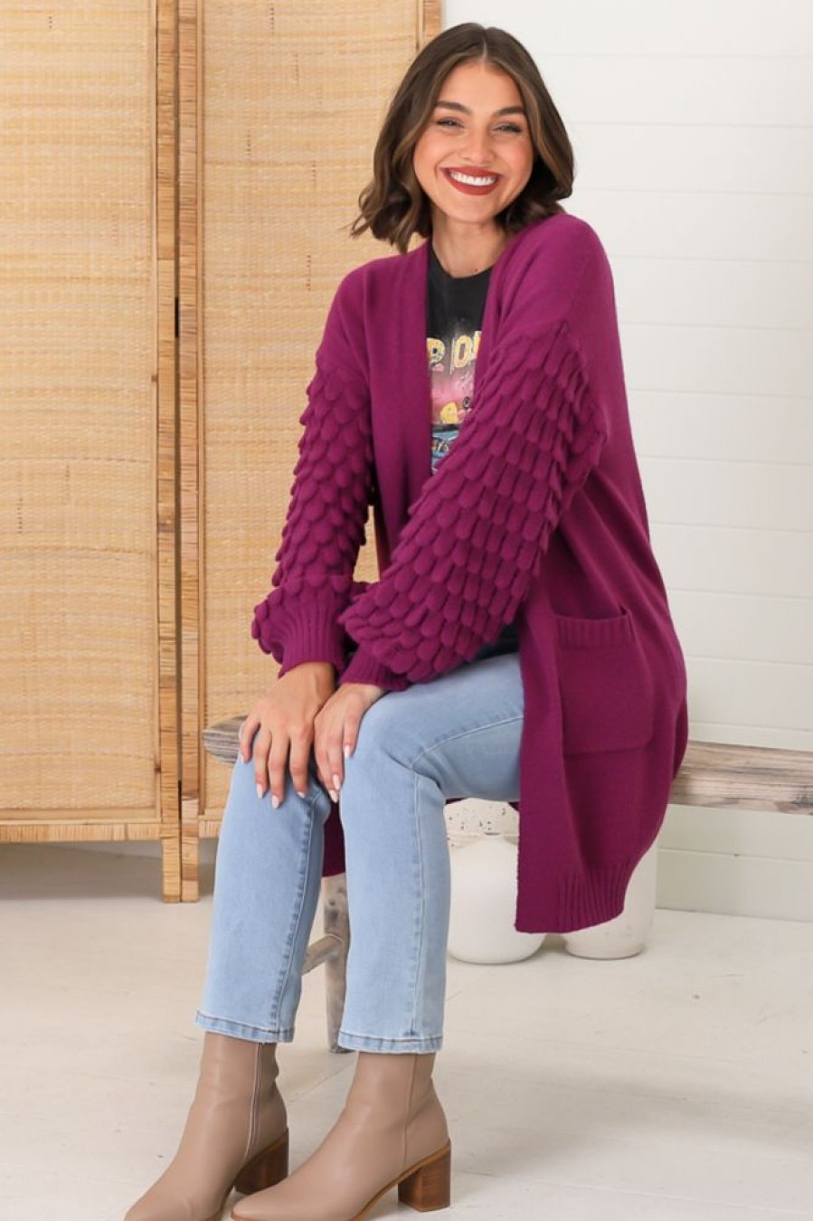 Jackets/Knitwear Salty Crush | Amanda Cardigan - Fuschia