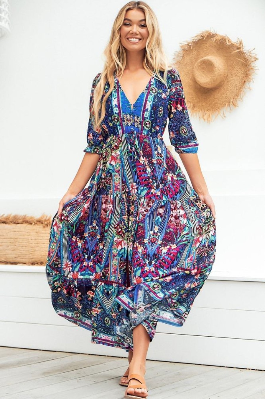 Jaase JAASE | Jaase - Tessa Maxi Dress: A Line Pull Tie Waist Dress In Rocco Print