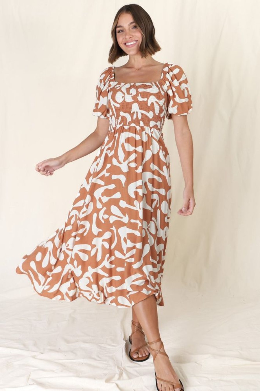 Dresses Salty Crush | Jaxie Midi Dress - Rust