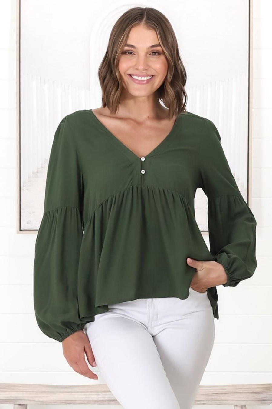 Tops Salty Crush | Grace Top - Olive