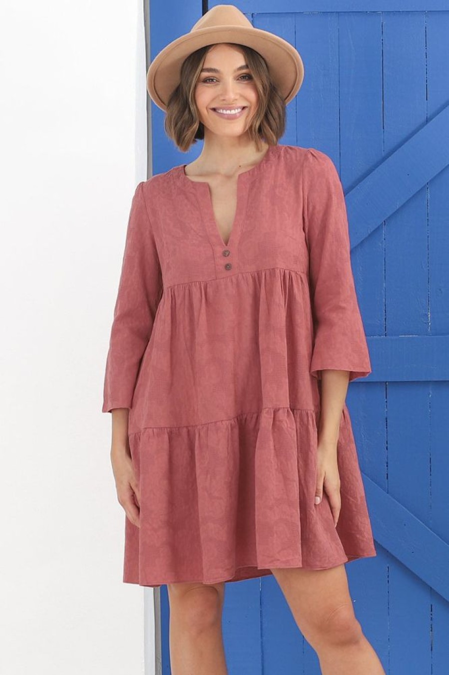 Dresses Salty Crush | Deedi Mini Dress - Metalesse Cotton Smock Dress In Rose