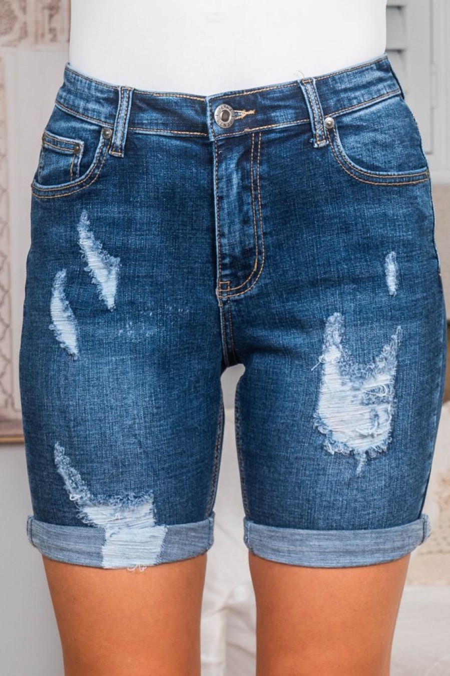 Bottoms Salty Crush | Georgia Long Denim Shorts