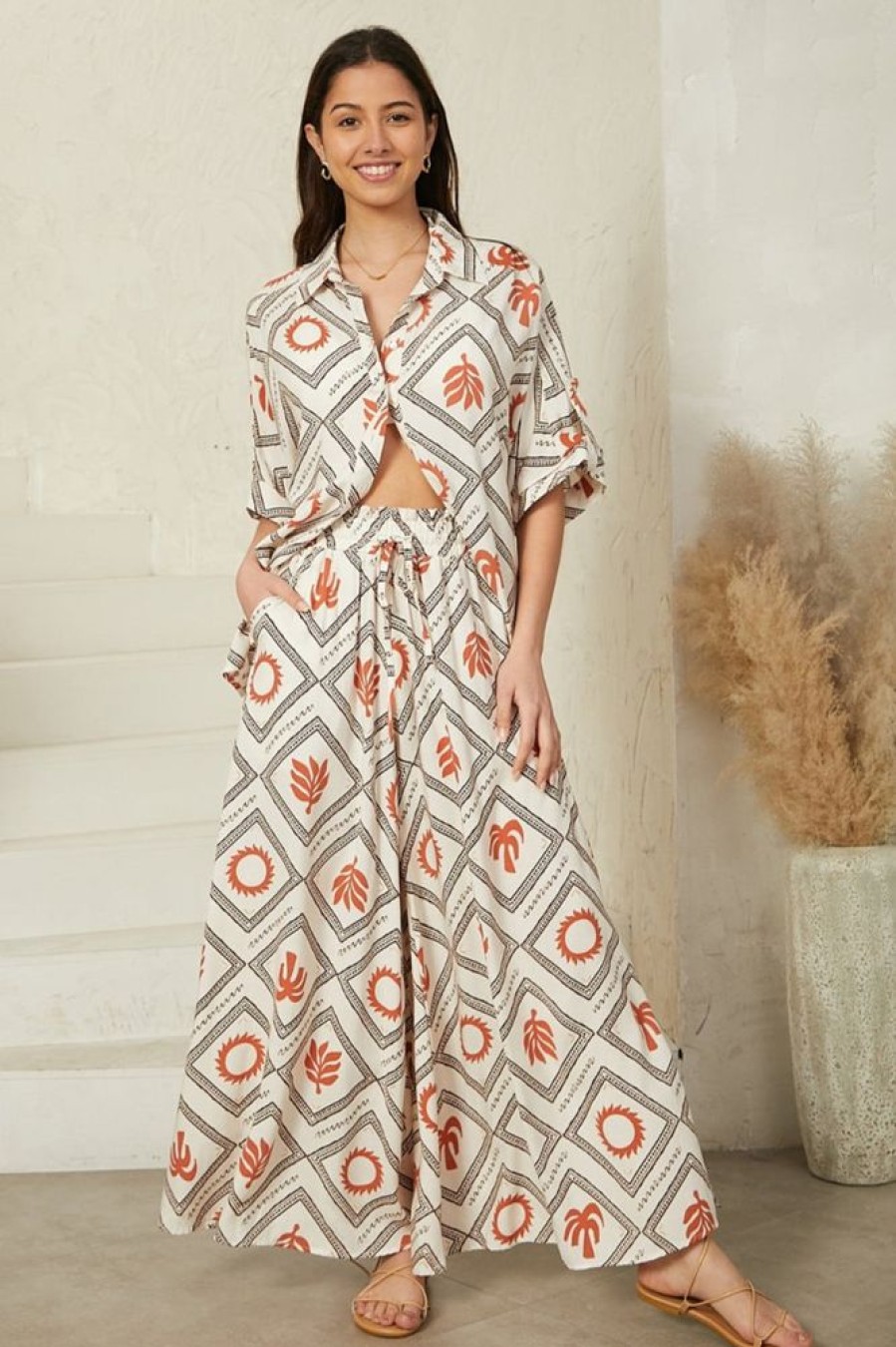 Tops Salty Crush | Dion Shirt - Collared Button Down Shirt In Tuscan Sun