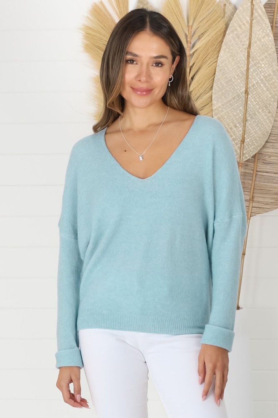 Tops Salty Crush | Carol Knit Top - Baby Blue