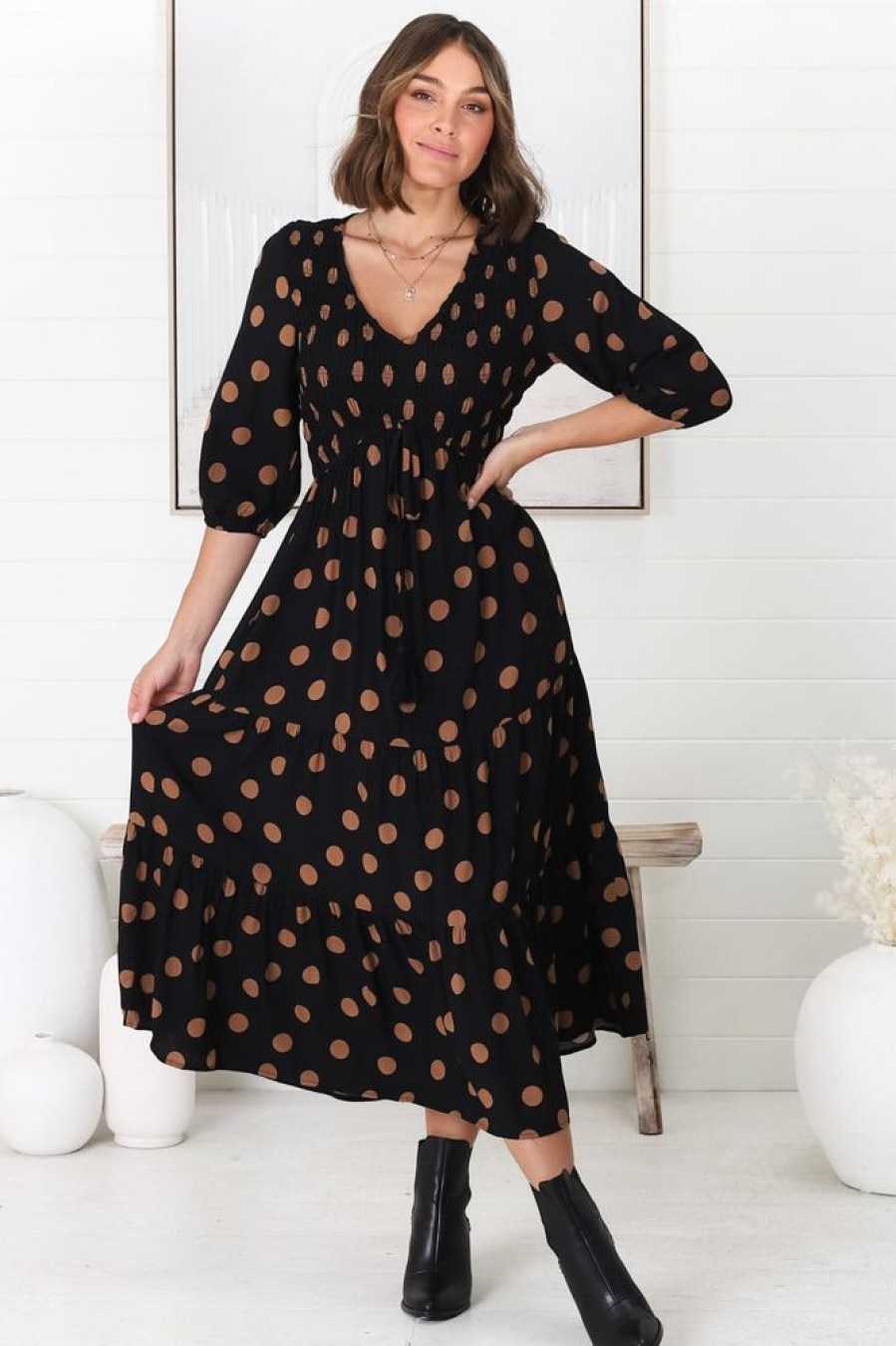 Dresses Salty Crush | Jaden Midi Dress - Elasticated Bodice A Line Dress In Our Mahony Print