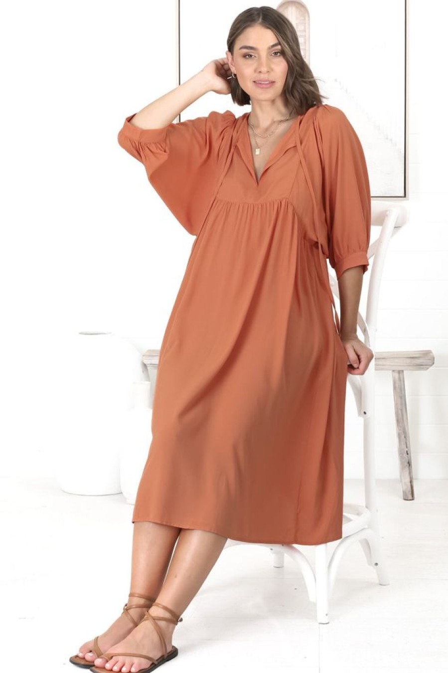 Dresses Salty Crush | Mariah Midi Dress - Tangerine
