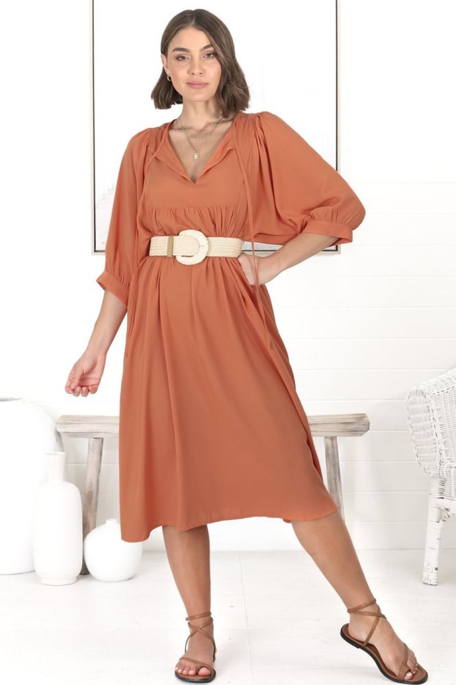 Dresses Salty Crush | Mariah Midi Dress - Tangerine