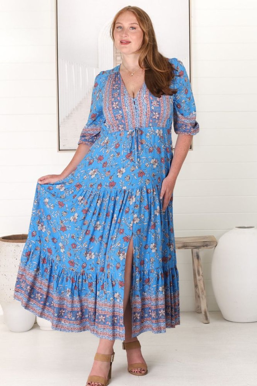 Dresses JAASE | Jaase - Tessa Maxi Dress: A Line Pull Tie Waist Dress In Josianne Print