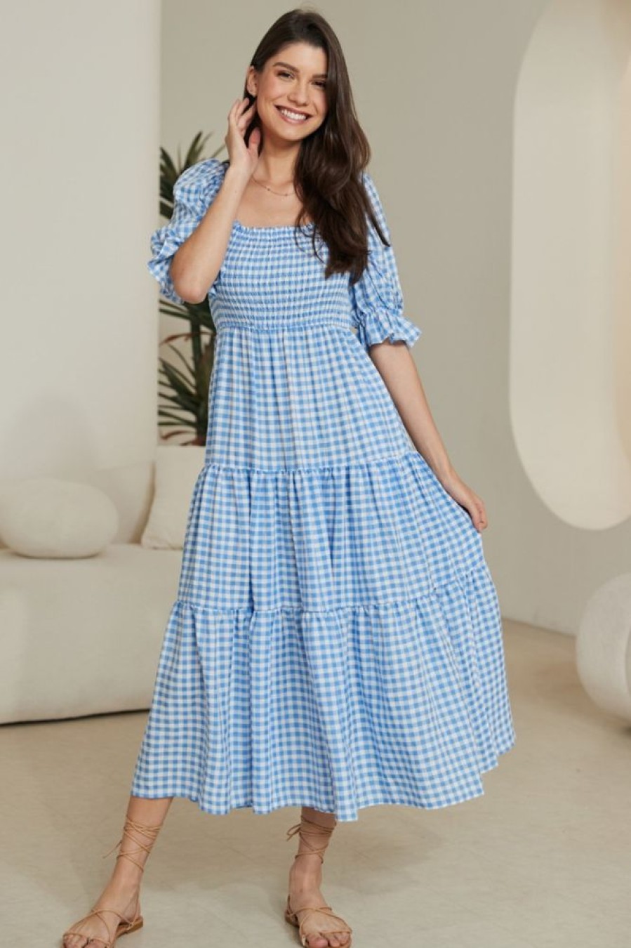 Dresses Salty Crush | Karrigan Maxi Dress - Blue Gingham