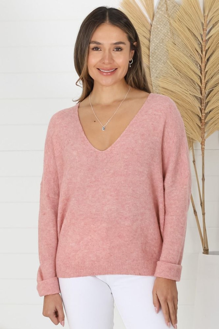 Tops Salty Crush | Carol Knit Top - Coral Pink