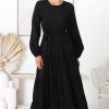Accessories Salty Crush | Binita Maxi Dress - Tiered Dress With Matching Belt In Black