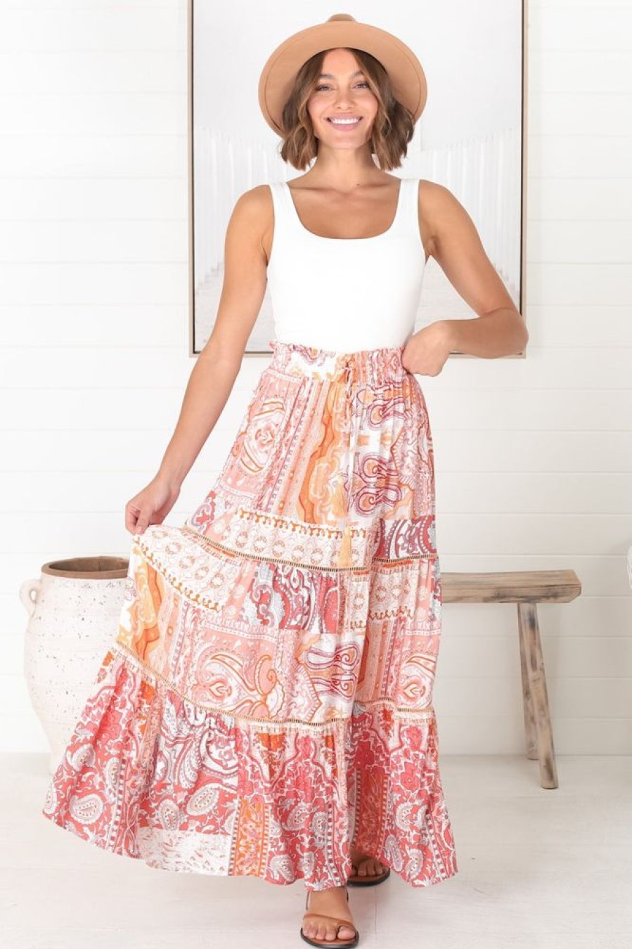 Bottoms Salty Crush | Lemzie Maxi Skirt - Coral