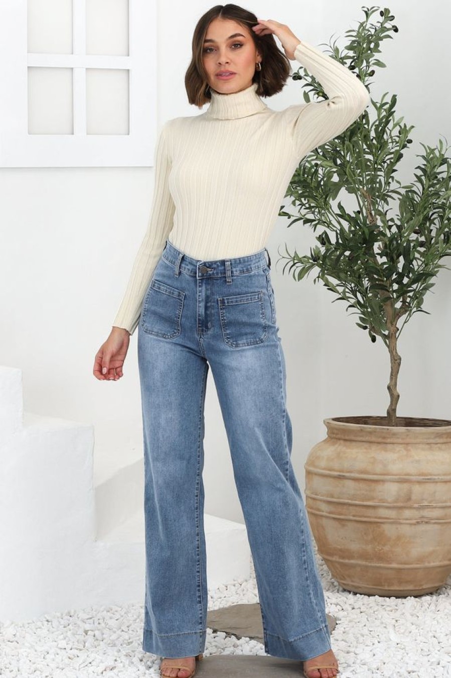 Bottoms Salty Crush | Cindy Wide Leg Jean In Stone Wash Denim
