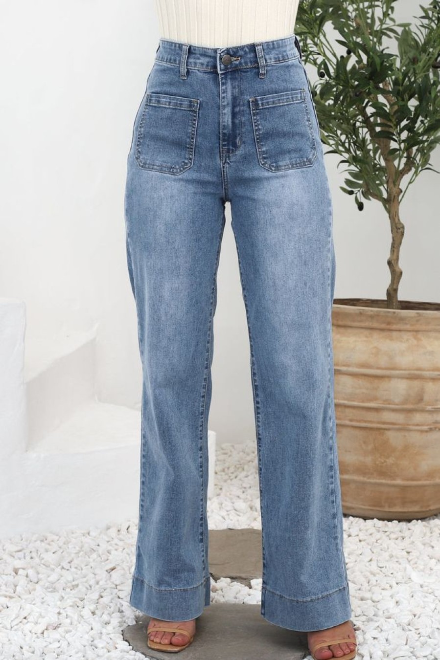 Bottoms Salty Crush | Cindy Wide Leg Jean In Stone Wash Denim