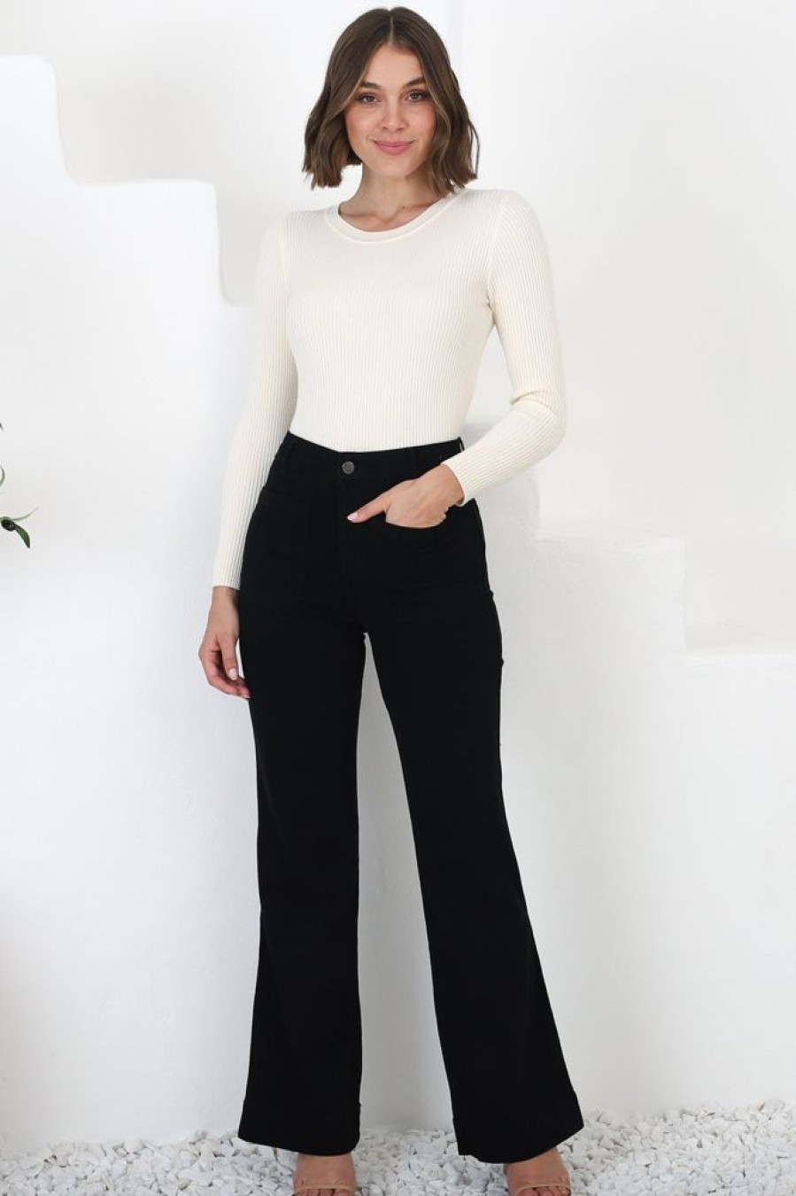 Bottoms Salty Crush | Britain Jeans - High Waist Flared Jeans In Black