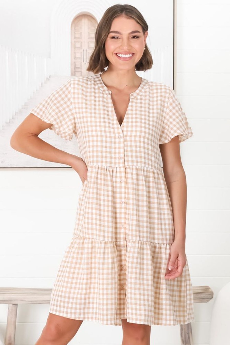 Dresses Salty Crush | Greta Mini Dress - Beige