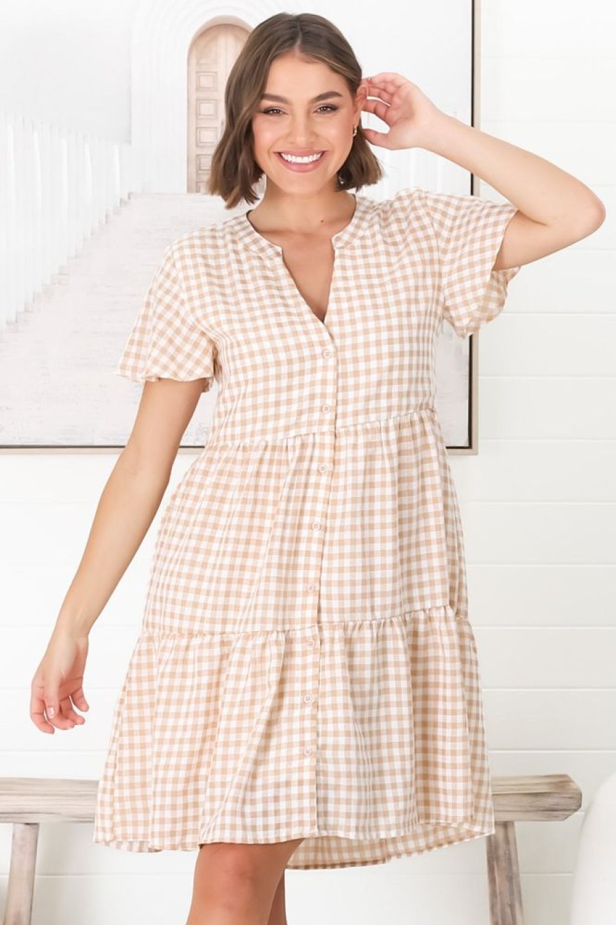 Dresses Salty Crush | Greta Mini Dress - Beige