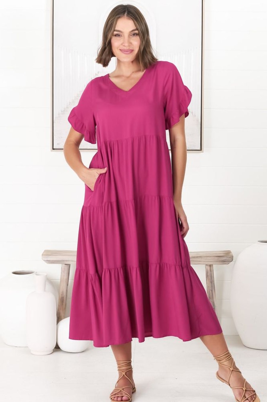 Dresses Salty Crush | Ame Midi Dress - Magenta