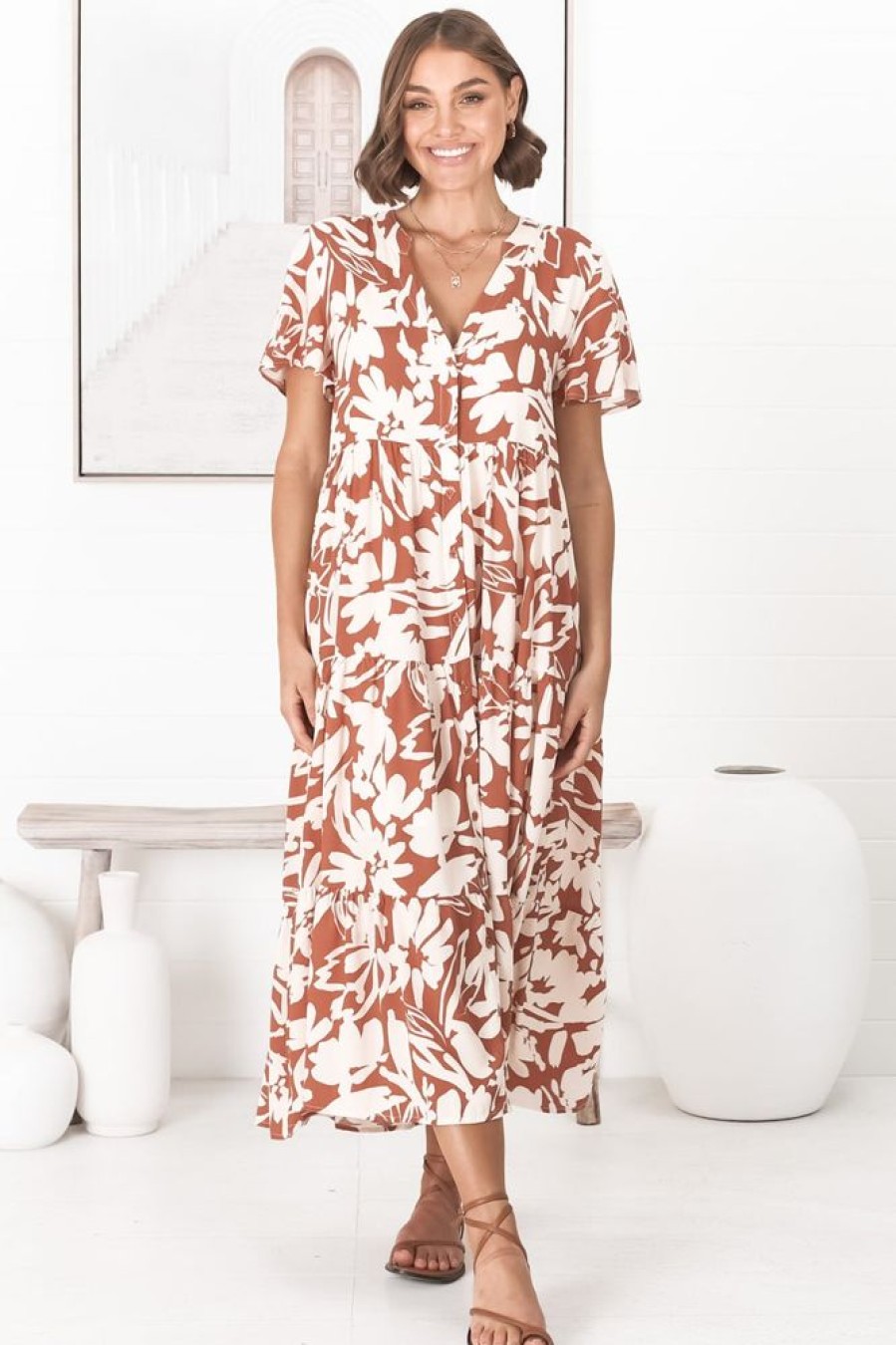 Dresses Salty Crush | Bree - Charis Midi Dress - Rust