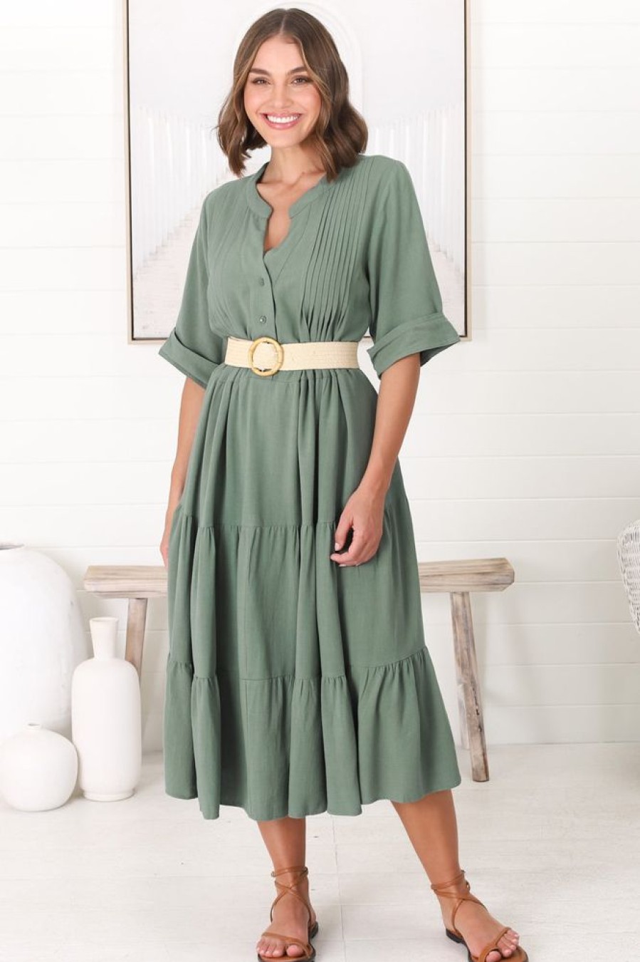 Dresses Salty Crush | Ayva Midi Dress - Sage