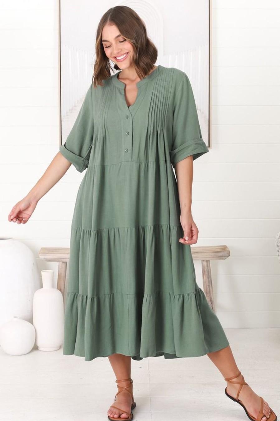 Dresses Salty Crush | Ayva Midi Dress - Sage