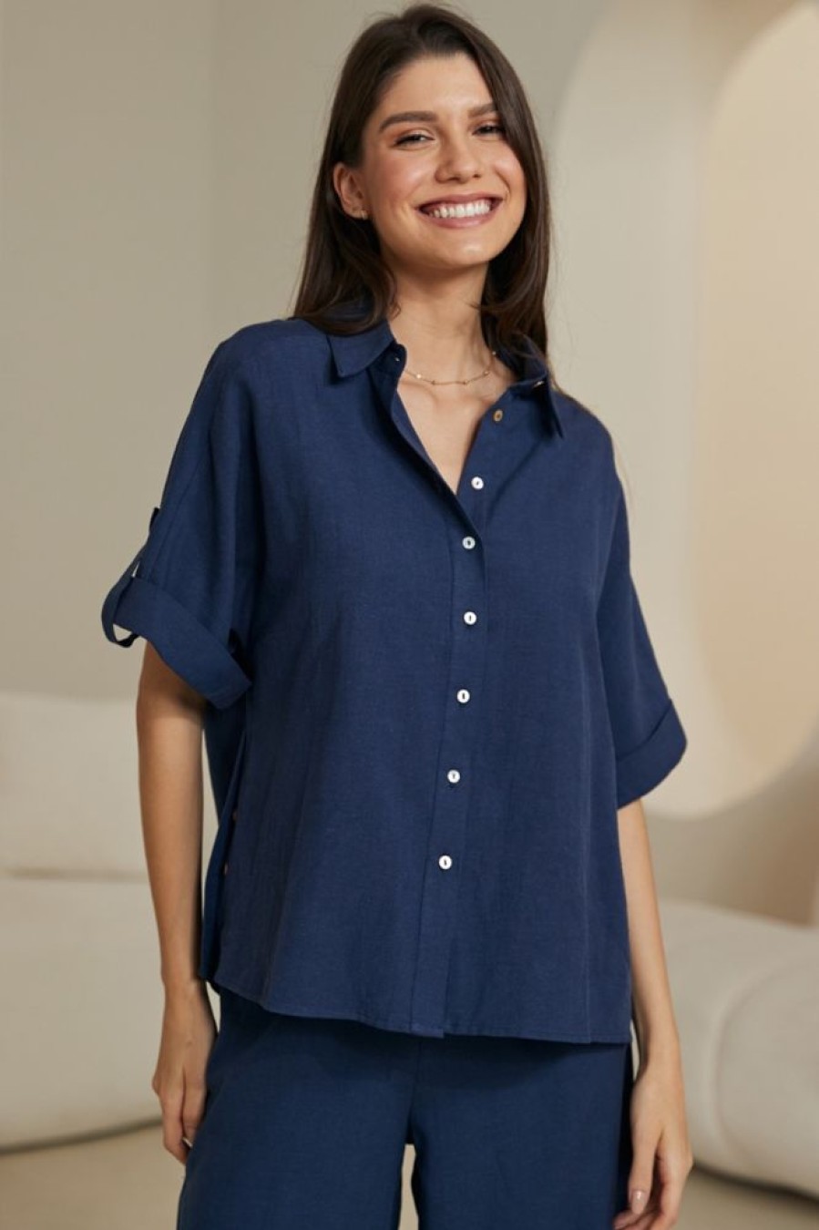 Tops Salty Crush | Darla Shirt - Navy
