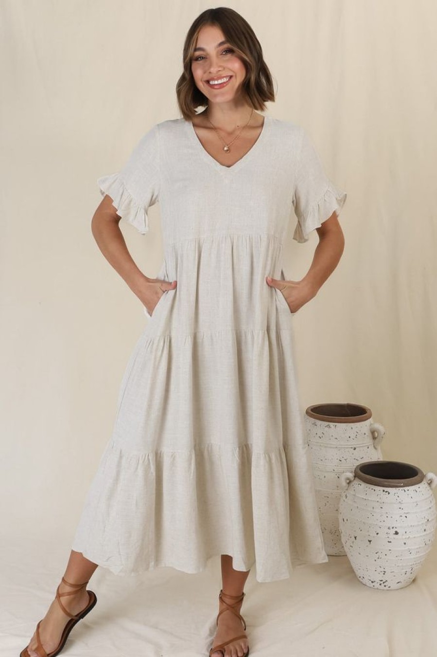Dresses Salty Crush | Audrina Midi Dress - Oat