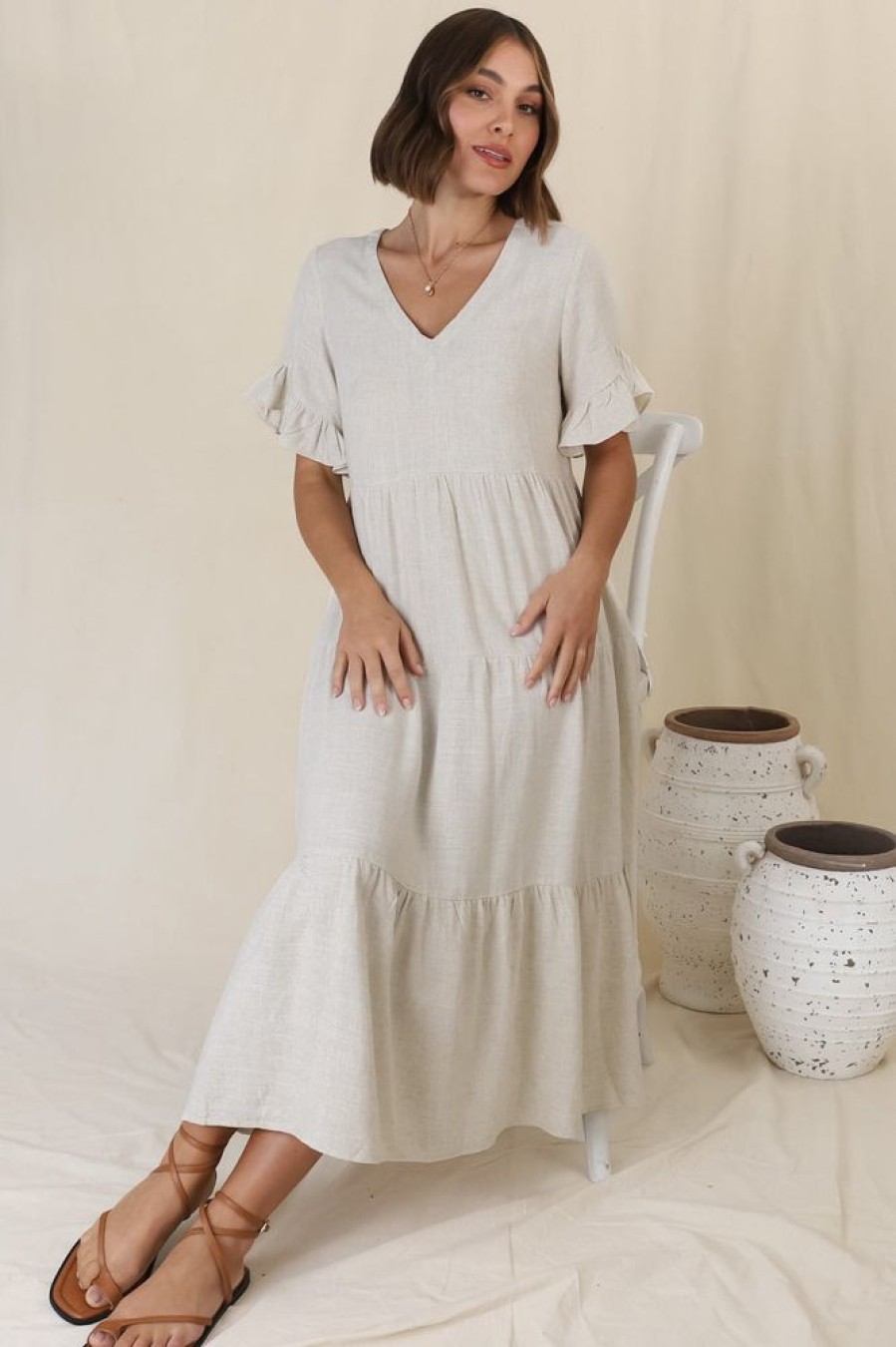 Dresses Salty Crush | Audrina Midi Dress - Oat