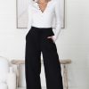 Accessories Salty Crush | Roswell Pants - Cotton Wide Leg Pant With Plaited Belt In Black
