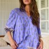 Tops JAASE | Jaase - Florence Blouse: Lace Shoulders Button Down Blouse In Jacaranda Print