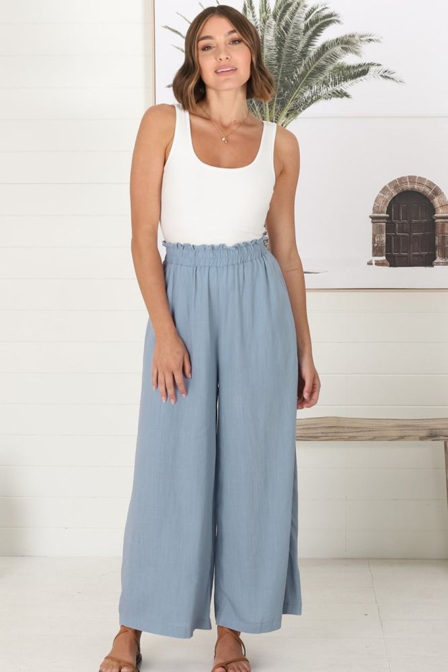 Bottoms Salty Crush | Crawley Linen Pants - Cloudy Blue