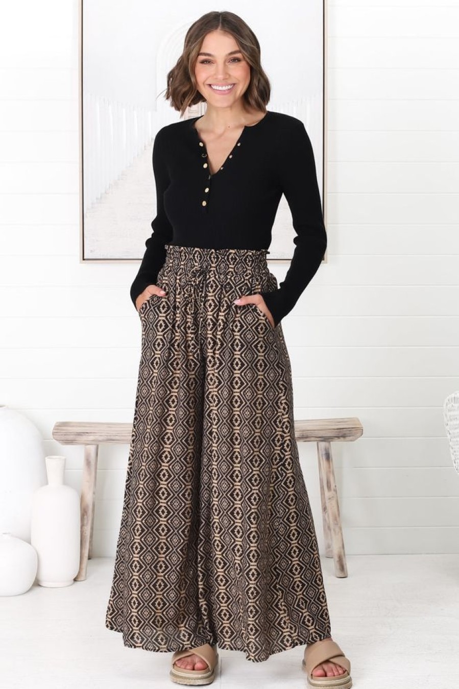 Bottoms Salty Crush | Noah Pants - Elasticated Waist Wide Leg Pant In Archie Print