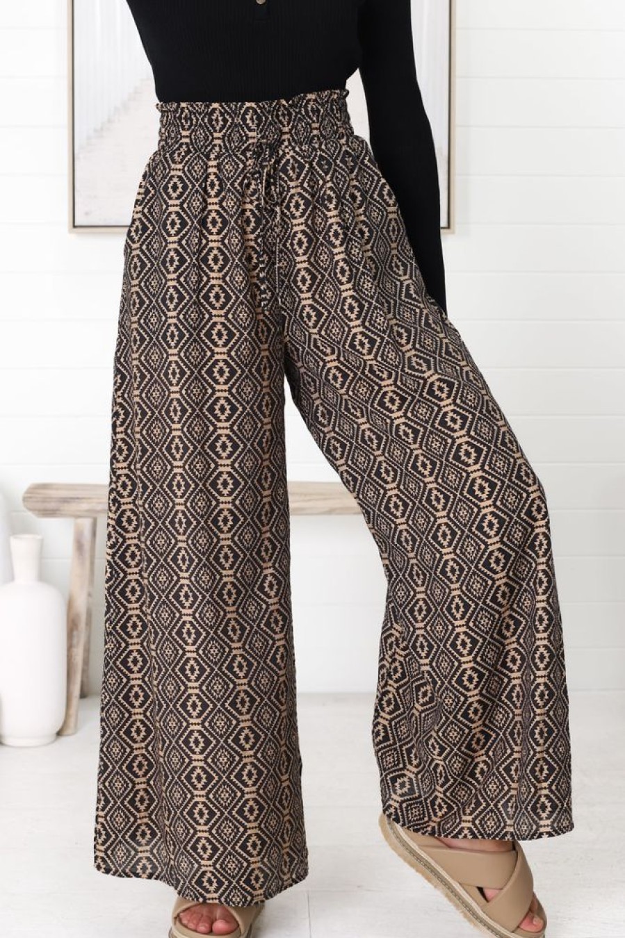 Bottoms Salty Crush | Noah Pants - Elasticated Waist Wide Leg Pant In Archie Print
