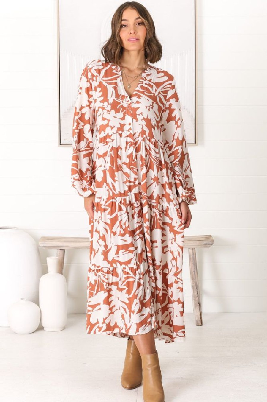 Dresses Salty Crush | Avery Midi Dress - Charis Rust