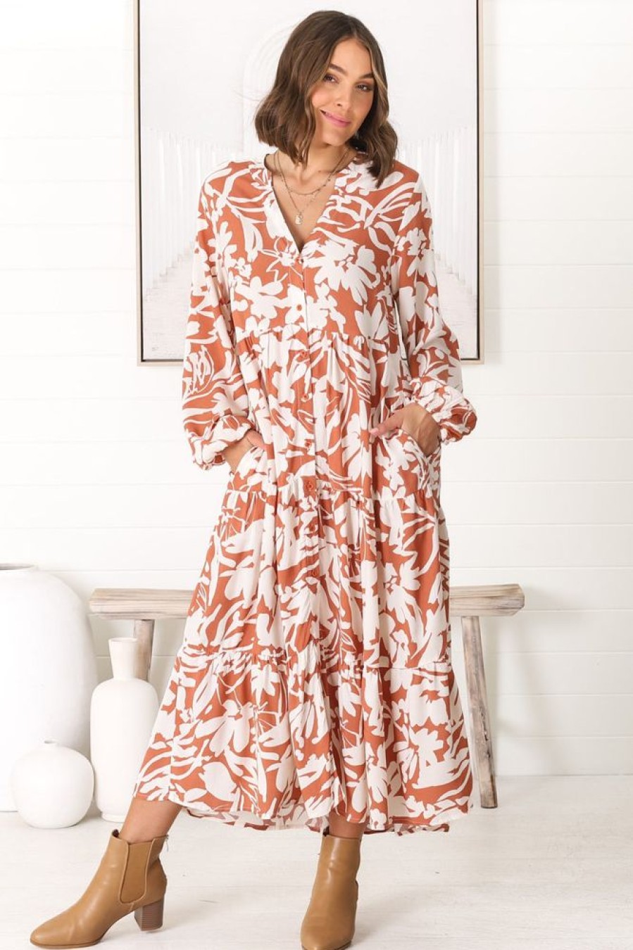 Dresses Salty Crush | Avery Midi Dress - Charis Rust