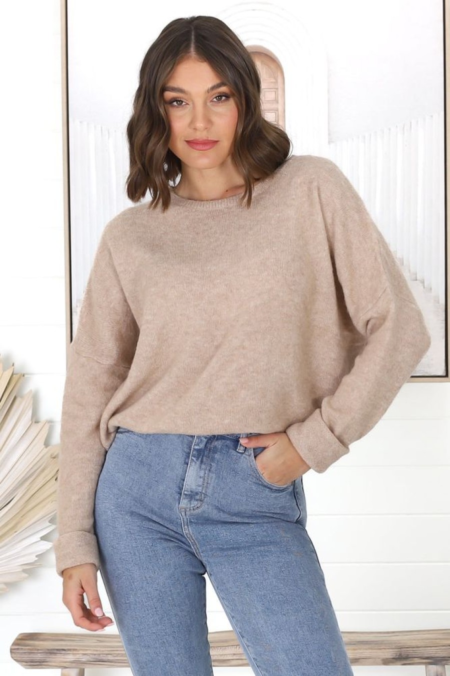 Tops Salty Crush | Joanne Knit Top - Sand