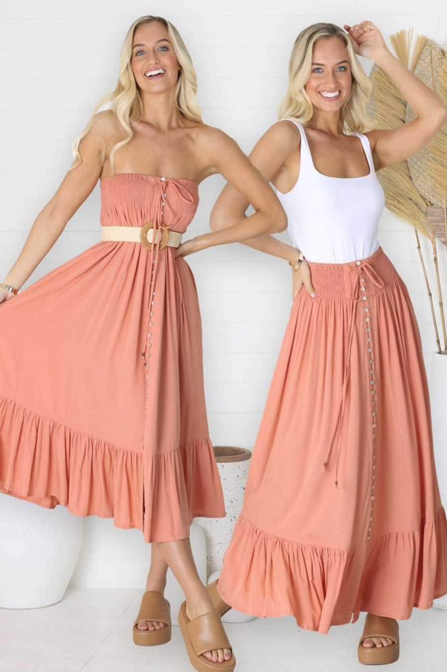 Bottoms Salty Crush | Mandy - Maxi Skirt/Midi Dress - Salmon