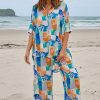 Bottoms jaase | Jaase - Cici Pants: Mid Rise Relaxed Wide Leg Pant In Tides Print