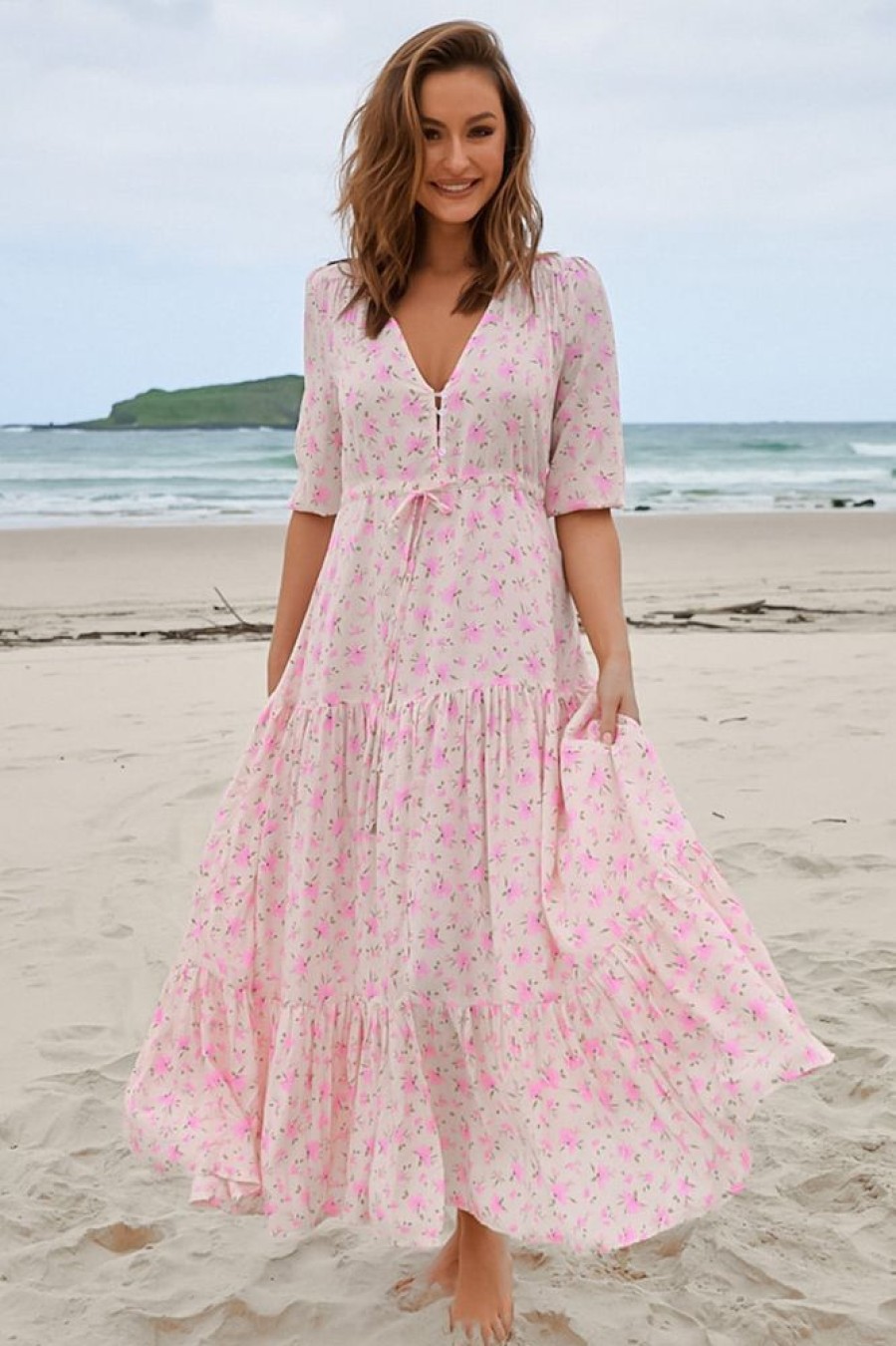 Dresses JAASE | Jaase - Tessa Maxi Dress: A Line Pull Tie Waist Dress In Amora Print
