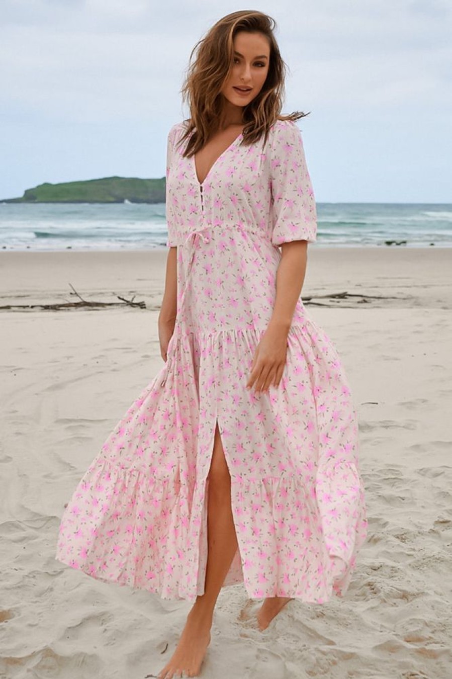 Dresses JAASE | Jaase - Tessa Maxi Dress: A Line Pull Tie Waist Dress In Amora Print