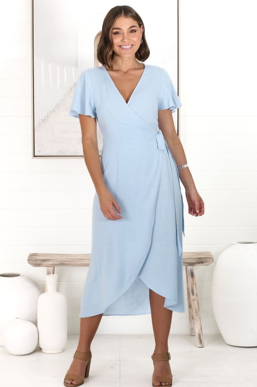 Dresses Salty Crush | Evelyn Wrap Midi Dress - Blue