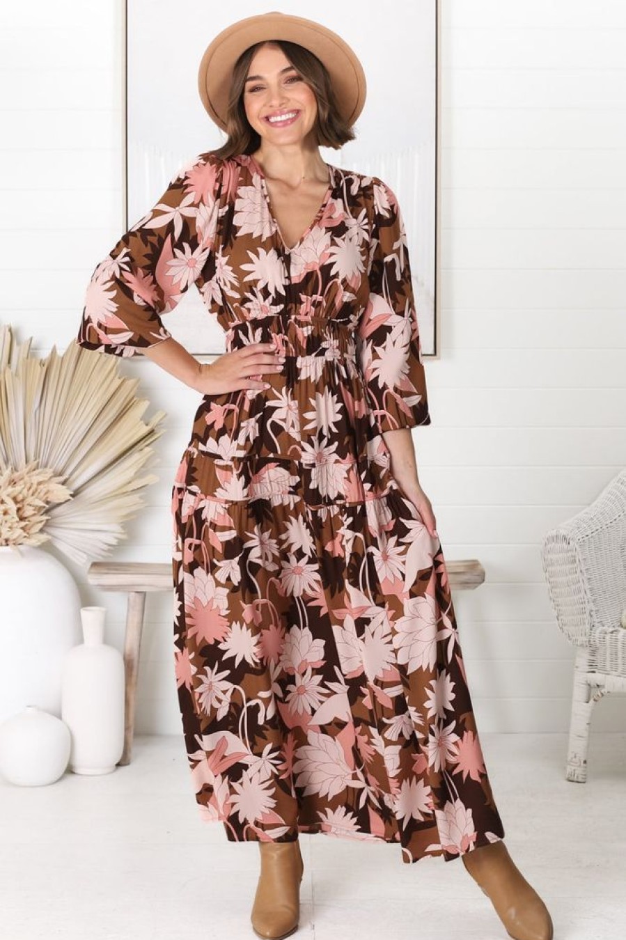 Dresses Salty Crush | Elza Maxi Dress - A Line Dress With Bell Sleeves In Our Ruth Print